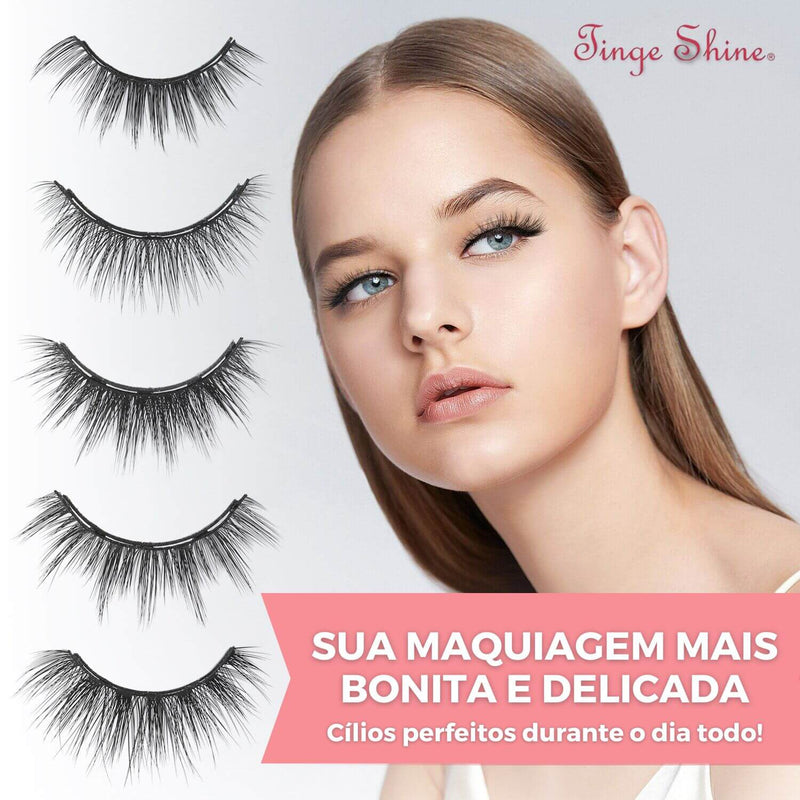 Kit de Cílios Magnéticos com 5 Pares Reutilizáveis + 2 delineadores magnéticos + Aplicador de cílios - TingeShine